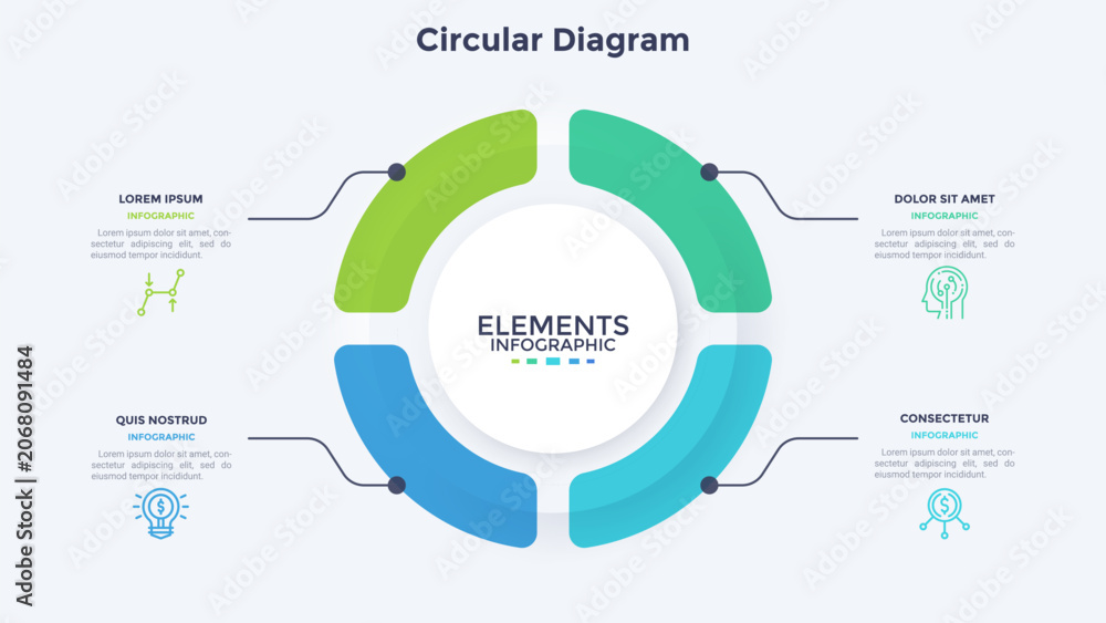 Obraz premium Circular diagram infographic business banner. Vector illustration with neumorphic design features for presentation slide. Abstract chart for data visualization and marketing strategy.