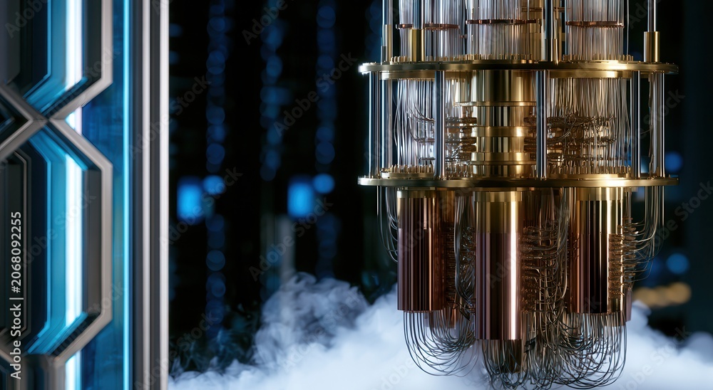 Obraz premium Modern quantum computer in a lab setting with details on its structure and surrounding technology