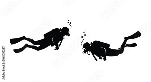 Photos Two scuba divers underwater black silhouette