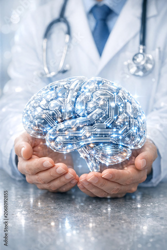 Close-up image of a medical professional with an artificial intelligence concept
