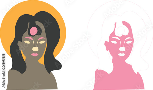 Fotografia Vector illustration of two female faces in different colors and styles