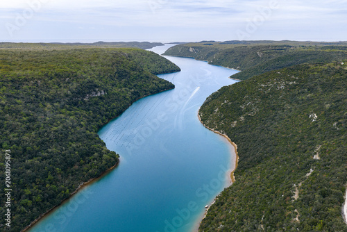 Принти на полотні Aerial View of Marasi, Istria County, Croatia with Serpentine River and Lush Gre