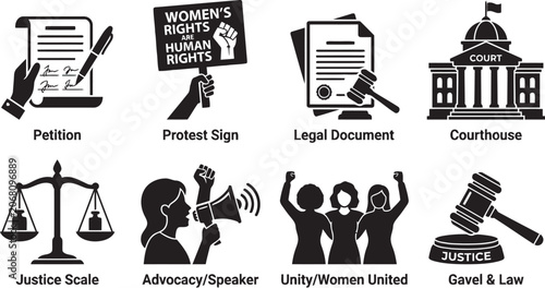 Legal Icons Collection Silhouette Style On White Background