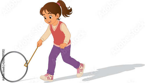 Girl spinning a hoop on a white background.
