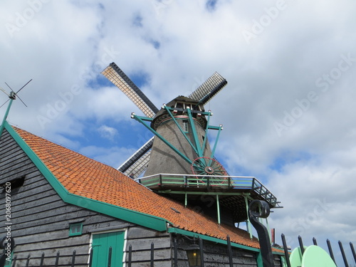 Classic Dutch windmill at Zaanse Schans, Netherlands.