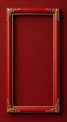 Ornate red rectangle frame with gold corner details. Empty space for text on textured background. Vertical design for greeting cards or elegant invitations.