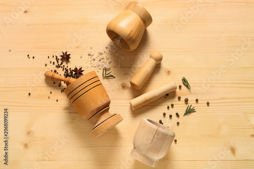 Wooden mortar and pestle wi...