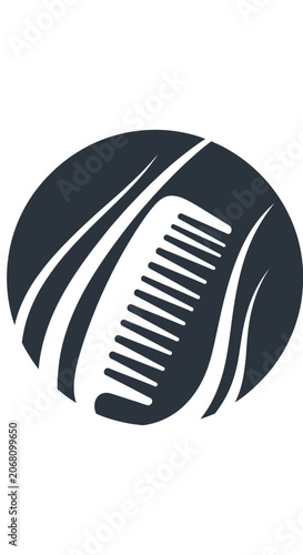 Abstract circular hair salon and comb logo.