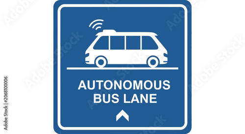 Blue autonomous bus lane traffic road sign