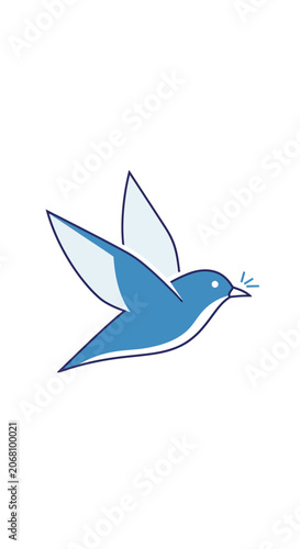 Blue bird flying with open beak cartoon icon.