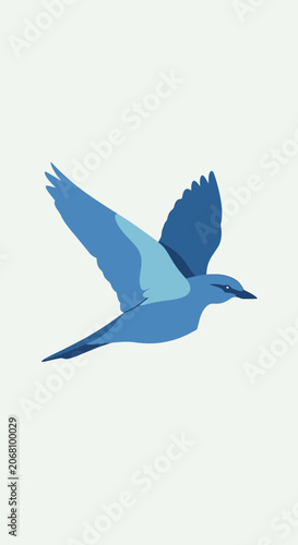 Blue bird illustration in flight with spread wings.