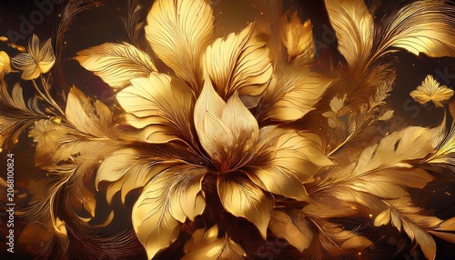 Beautiful Fantasy Vintage Wallpaper Decay Gold Botanical Flower Gold Leaf Bunch Vintage Motif For Floral Print Digital Background Generative Ai