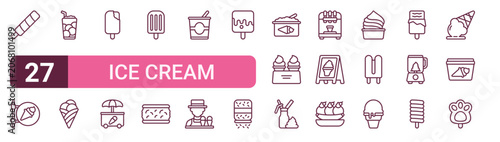 Bild auf Leinwand Set of 27 outline Ice Cream icons for modern UI, landing pages and digital services
