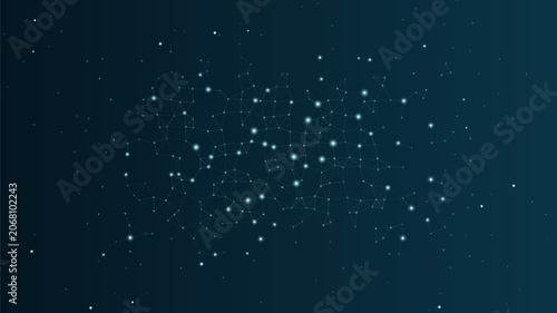 Teal technology background with abstract plexus network digital data pattern and glowing light dots