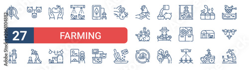Quadro su tela Set of 27 outline Farming Activities icons for modern UI, landing pages and digital services