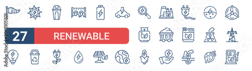 Bild auf Leinwand Set of 27 outline Renewable Energy icons for modern UI, landing pages and digital services