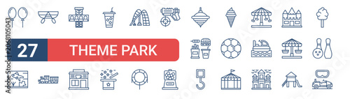 Cuadro en lienzo Set of 27 outline Theme Park icons for modern UI, landing pages and digital services