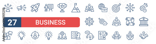 Cuadro en lienzo Set of 27 outline Business icons for modern UI, landing pages and digital services