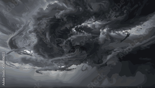 Obraz na płótnie A dramatic, dark, and stormy sky with swirling clouds that resemble mythical creatures or dragons, evoking a sense of awe and power