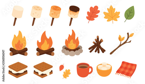 Photos Autumn camping and campfire elements set