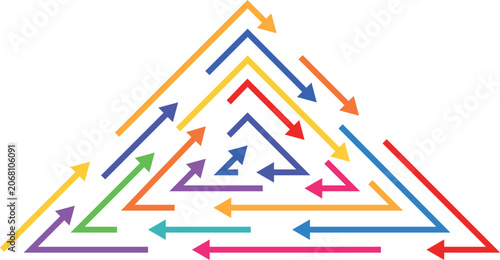 Colored arrows in a triangle, direction of colored arrows, movement in a circle.