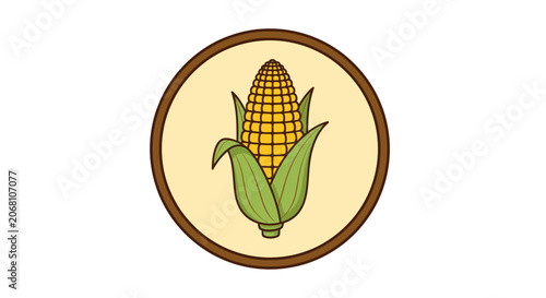 Corn cob icon inside circular farm agriculture logo.
