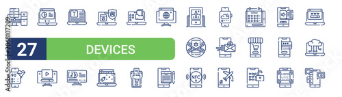 Konstfotografi Set of 27 linear Devices Applications icons for web projects, mobile apps and interface menus