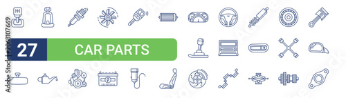 Foto Set of 27 linear Car Parts icons for web projects, mobile apps and interface menus