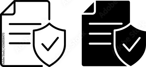 фотографія Document security icon set, protected file symbol with shield and checkmark