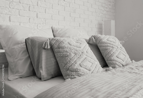 Big bed with soft pillows i...