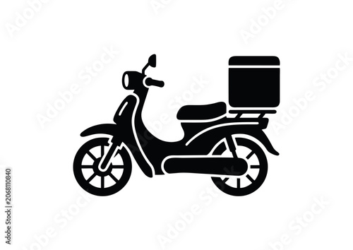 Black Delivery Scooter Icon Isolated on White Background, Minimal Vector Symbol for Food Delivery, Logistics and Transportation Service