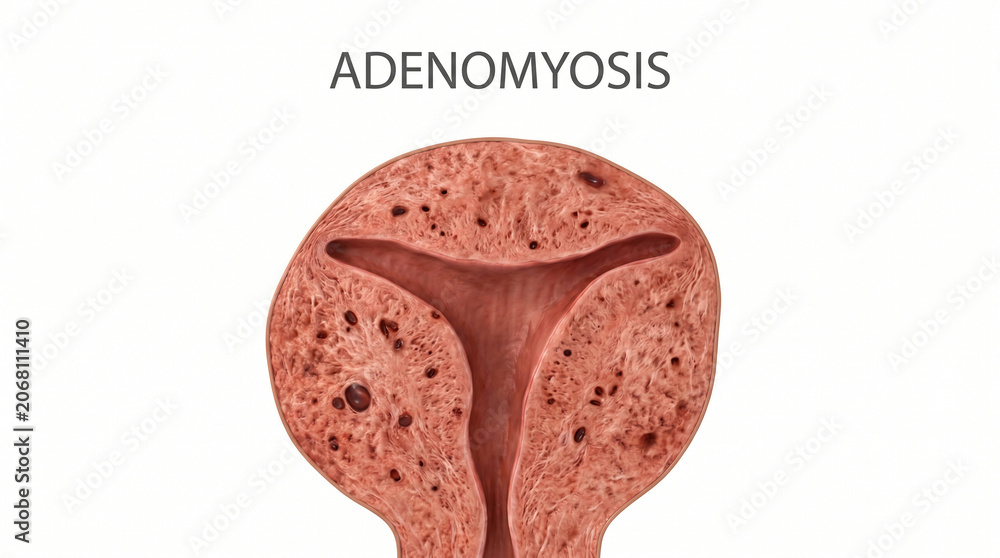 Fototapeta premium Adenomyosis Uterus Disease Cross Section 3D Medical Illustration