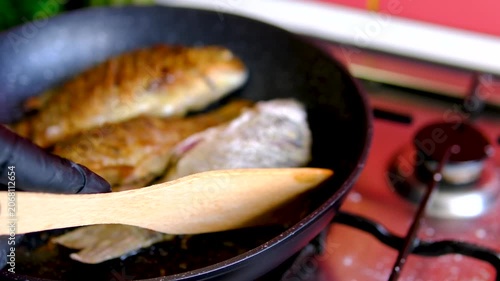 Traditional fried crucian carp recipe from cleaning and seasoning to pan frying and serving homemade fish meal step by step cooking process. full cycle of cooking fresh crucian carp