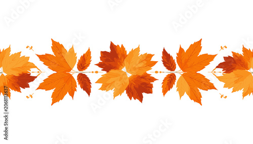 Photos A decorative border of vibrant orange and red maple leaves, symbolizing autumn's beauty and the changing seasons