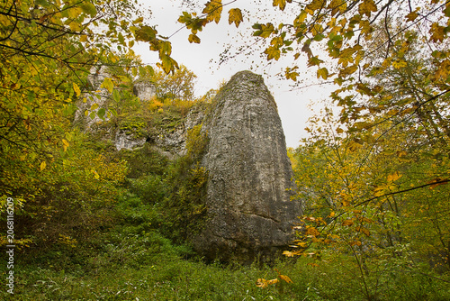 Autumn landscape with picturesque cliffs. Autumn nature in Poland