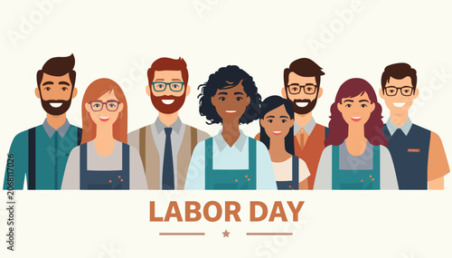 Fotografie Diverse group of smiling people in casual work attire celebrating Labor Day together