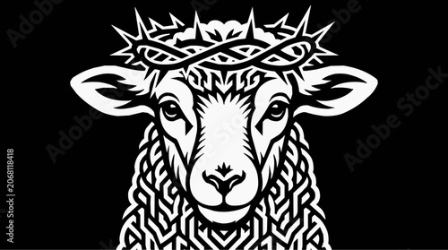 Powerful Symbolic Illustration of the Lamb Wearing a Crown of Thorns Representing the Christian Sacrifice of Jesus Christ for Religious Faith