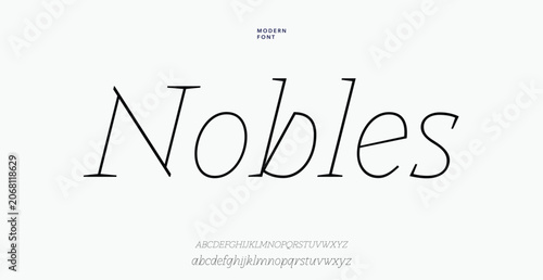 Modern elegant font with Nobles text and alphabet letters