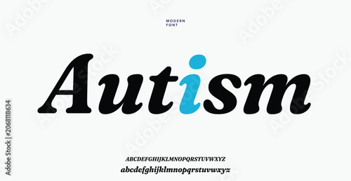 Autism awareness word with colorful puzzle piece letters