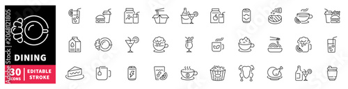 Collection of diverse food and drink icons for dining and hospitality