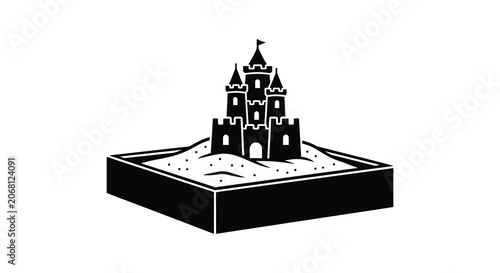 Sandcastle On Rectangular Base Black Silhouette castle