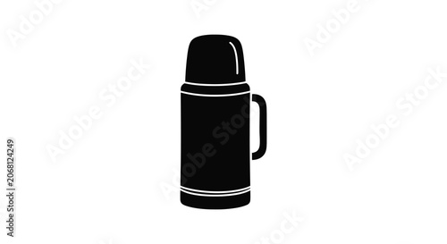 Black Thermos Bottle Silhouette On White Background Silhouette