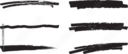 Foto Black highlighter brush strokes set with hand-drawn marker underlines and grunge