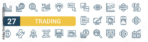Fotografía Set of 27 thin line Trading icons for app screens, websites and product dashboards