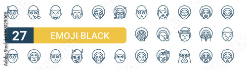 Quadro su tela Set of 27 thin line Emoji Black Screen icons for app screens, websites and product dashboards