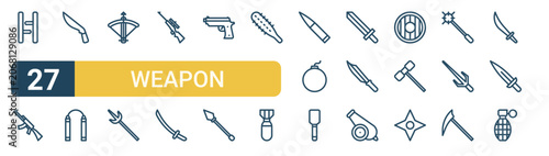 Tableau sur toile Set of 27 thin line Weapon icons for app screens, websites and product dashboards