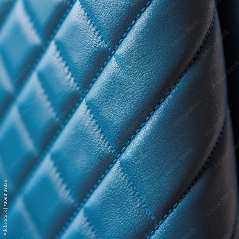 Naklejka premium Close-up view of blue quilted material with stitched diamond pattern. Material has realistic fine grain texture. Soft subtle light reflection adds depth.