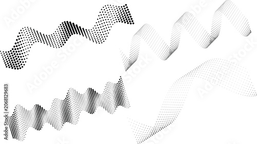 Halftone wave patterns in black and white gradient