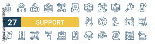 Cuadro en lienzo Set of 27 thin line Support icons for app screens, websites and product dashboards