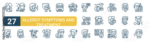 Bild auf Leinwand Set of 27 thin line Allergy Symptoms and Treatment icons for app screens, websites and product dashboards